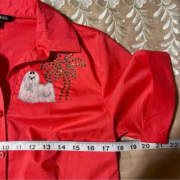 Vintage Coral Shirt with Dog and Palm Tree Embroidery -Size S -TP43 - Picture 8 of 9